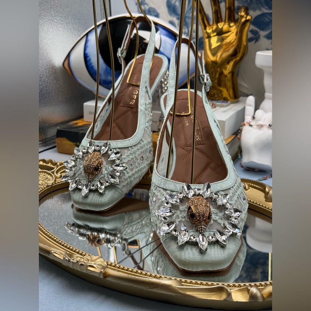 🆕 KURT GEIGER LONDON 🧿 NWOB Chelsea 60 Block Slingback Mules, Mint Green Sz8.5 - Picture 5 of 16